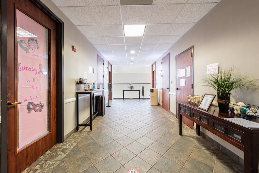 Medical office hallway.