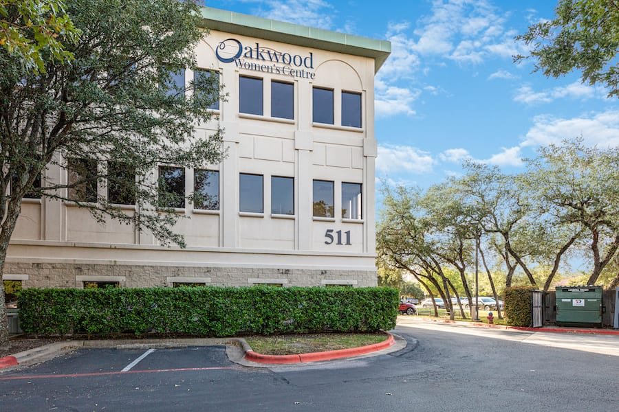 Street or parking lot view of medical office building.